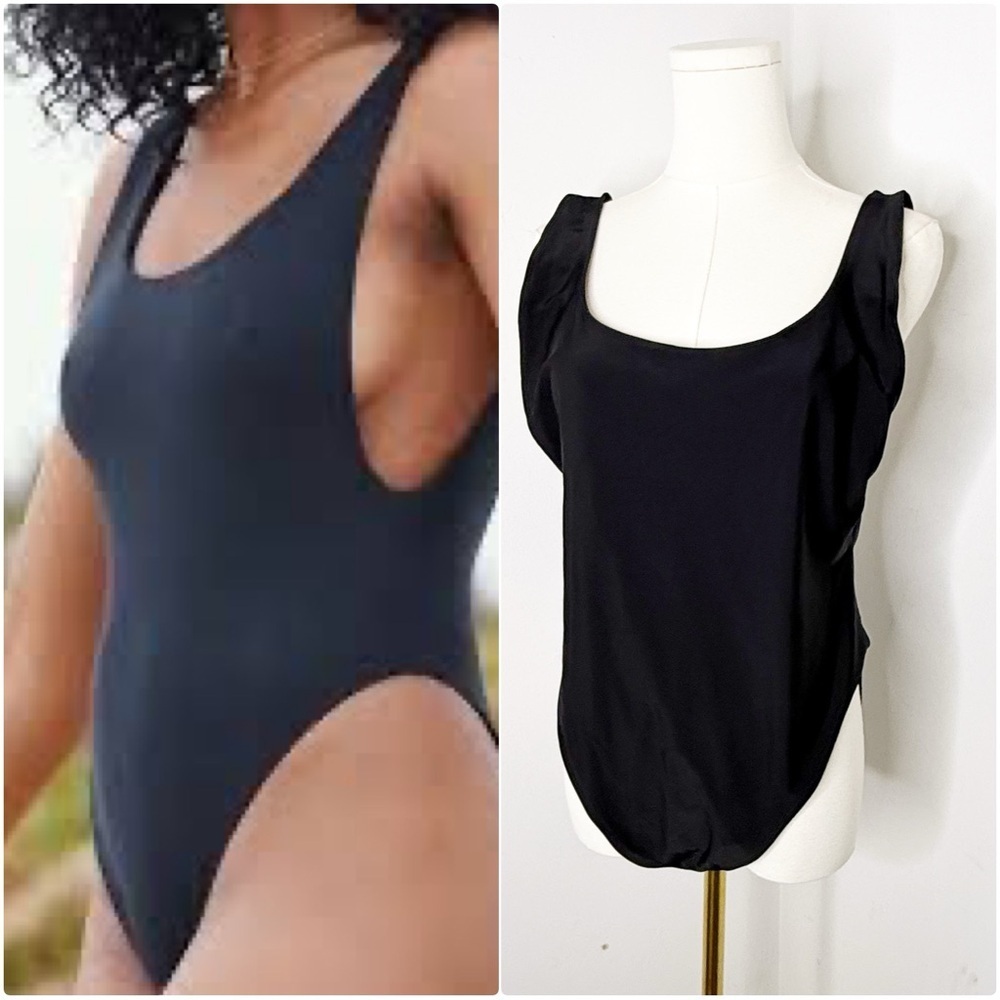 Aerie Black Scoop Neck Low Back One Piece Swimsuit Marlot Size XL